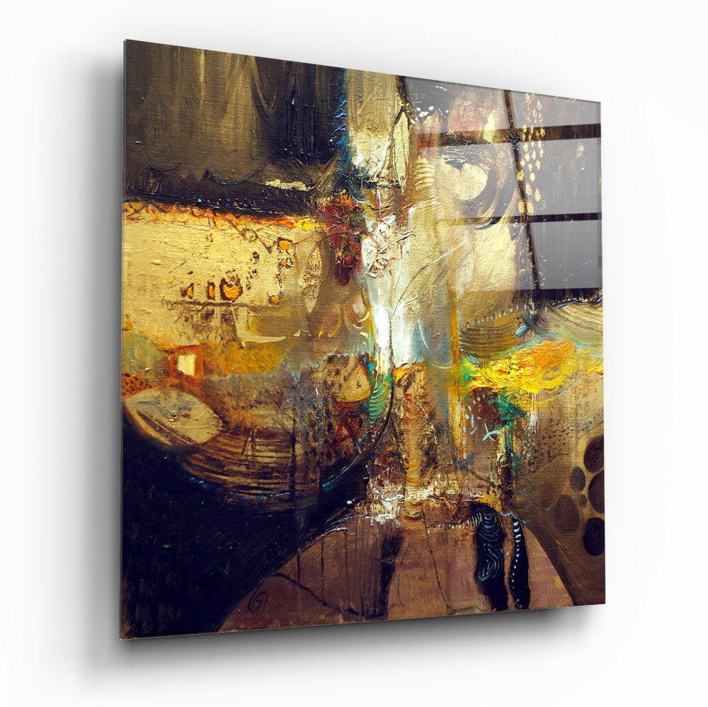 Golden Bronze Textured Abstract Glass Wall Art