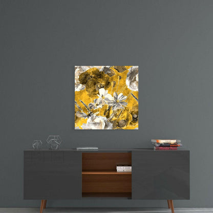 Golden Yellow Poppy And Daisy Bouquet Glass Wall Art