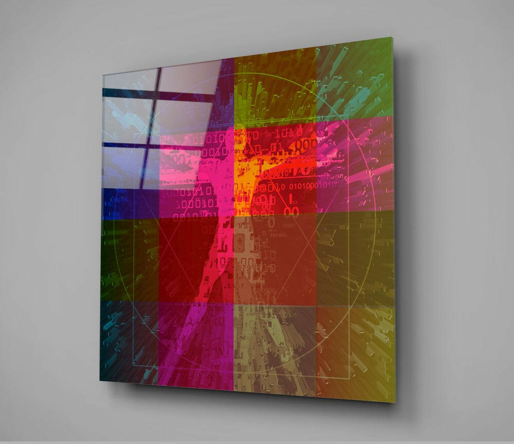 Da Vinci Vitruvian Color Blocks Glass Wall Art