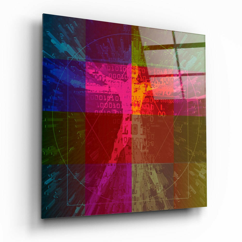 Da Vinci Vitruvian Color Blocks Glass Wall Art