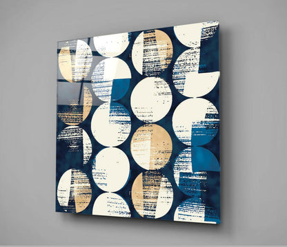 Navy Cream Circles Grid Pattern Glass Wall Art