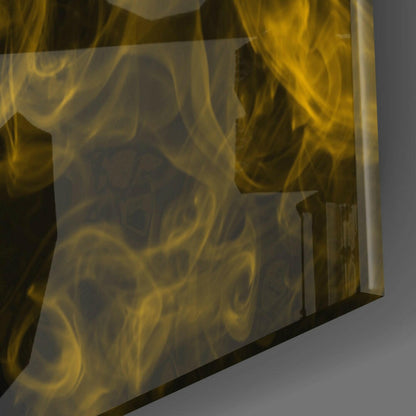 Yellow Smoke Wisps On Black Glass Wall Art