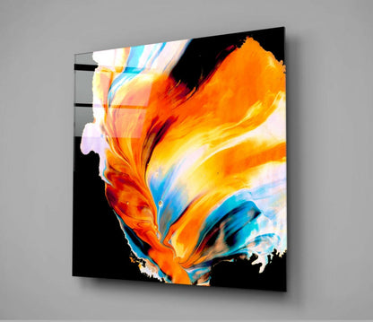 Orange Blue Flowing Paint Glass Wall Art