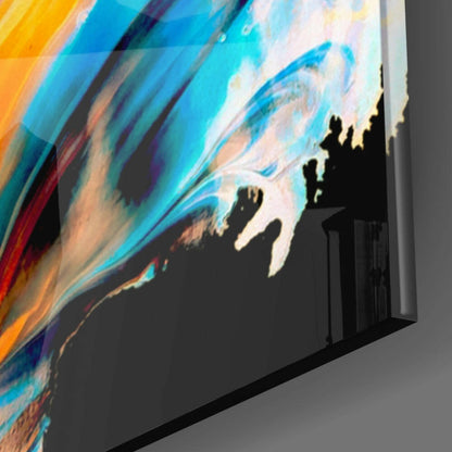 Orange Blue Flowing Paint Glass Wall Art