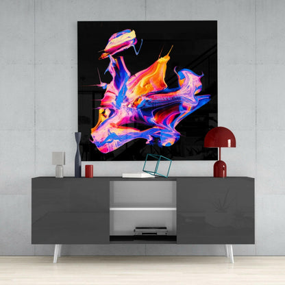 Orange Pink Paint Pour Glass Wall Art