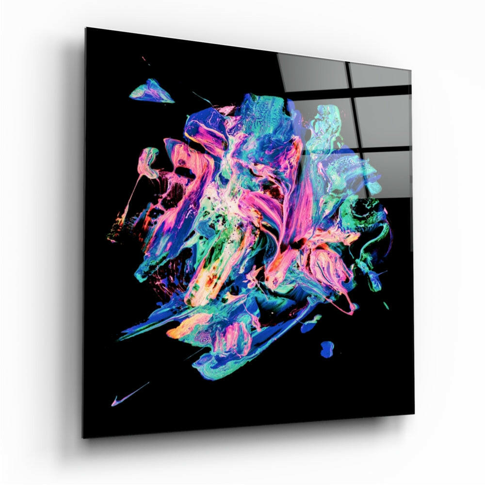 Neon Paint Explosion Glass Wall Art