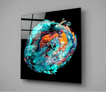 Turquoise Orange Paint Orb Glass Wall Art