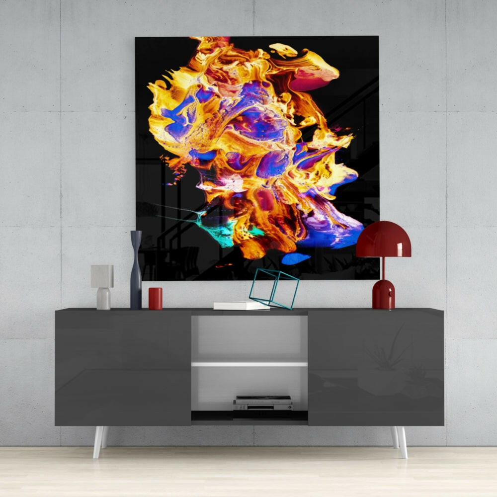 Gold and Purple Paint Burst Glass Wall Art