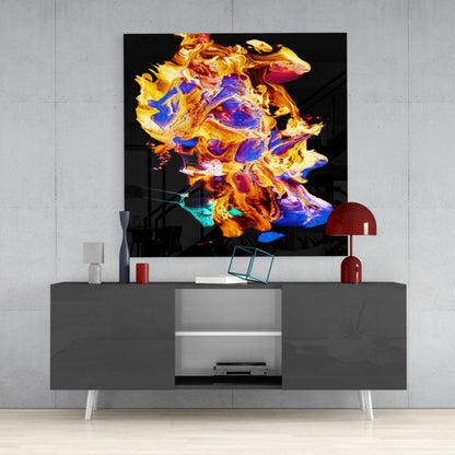 Gold and Purple Paint Burst Glass Wall Art