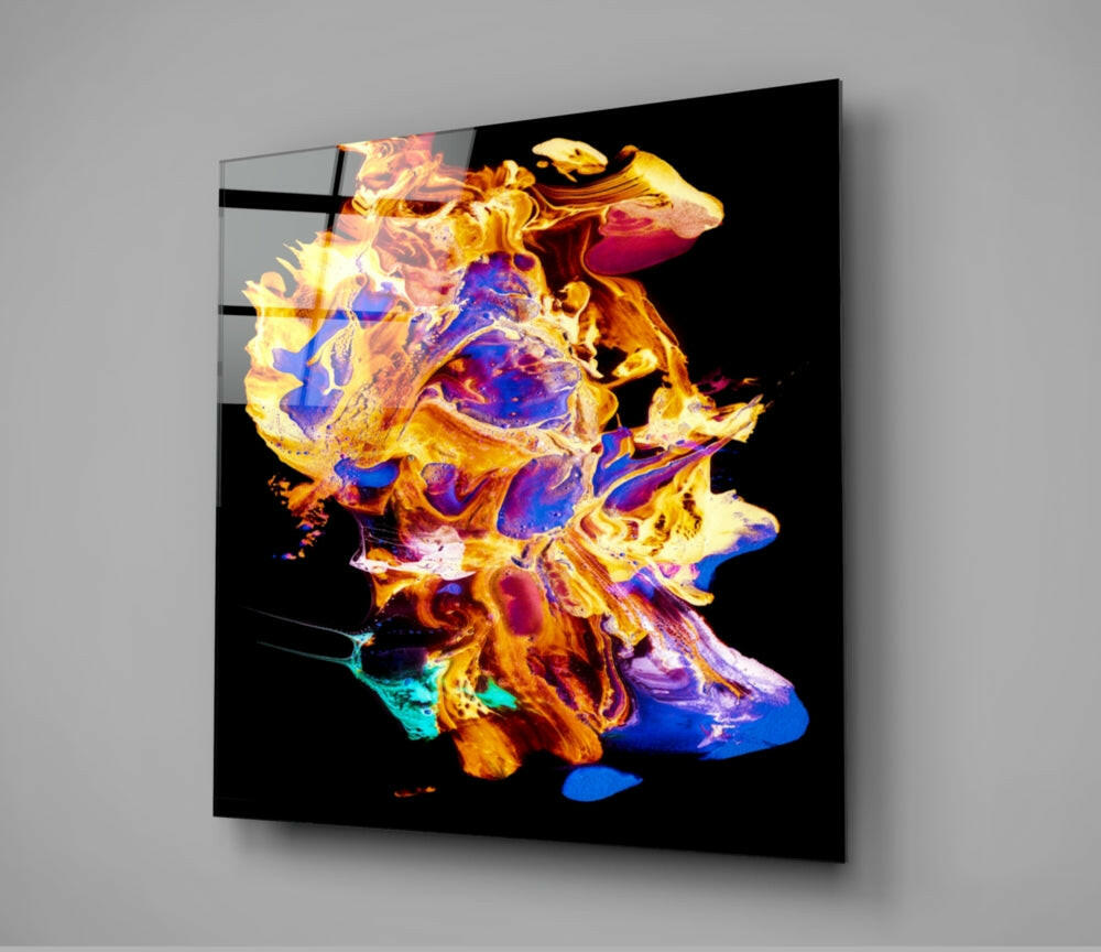 Gold and Purple Paint Burst Glass Wall Art