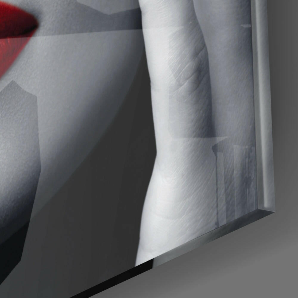 Black Lace Mask Red Lips Glass Wall Art