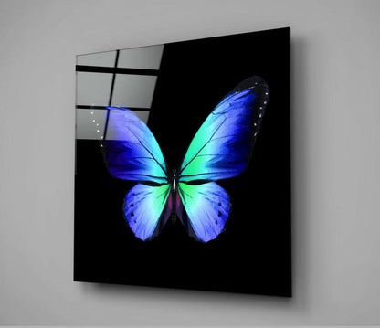 Cobalt Blue And Green Wings Butterfly Glass Wall Art
