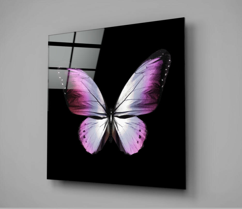 Pink And Violet Wings Butterfly Glass Wall Art