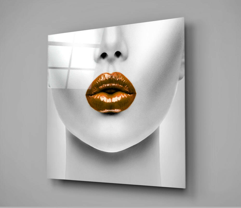 Copper Orange Glossy Lips Glass Wall Art