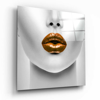 Copper Orange Glossy Lips Glass Wall Art