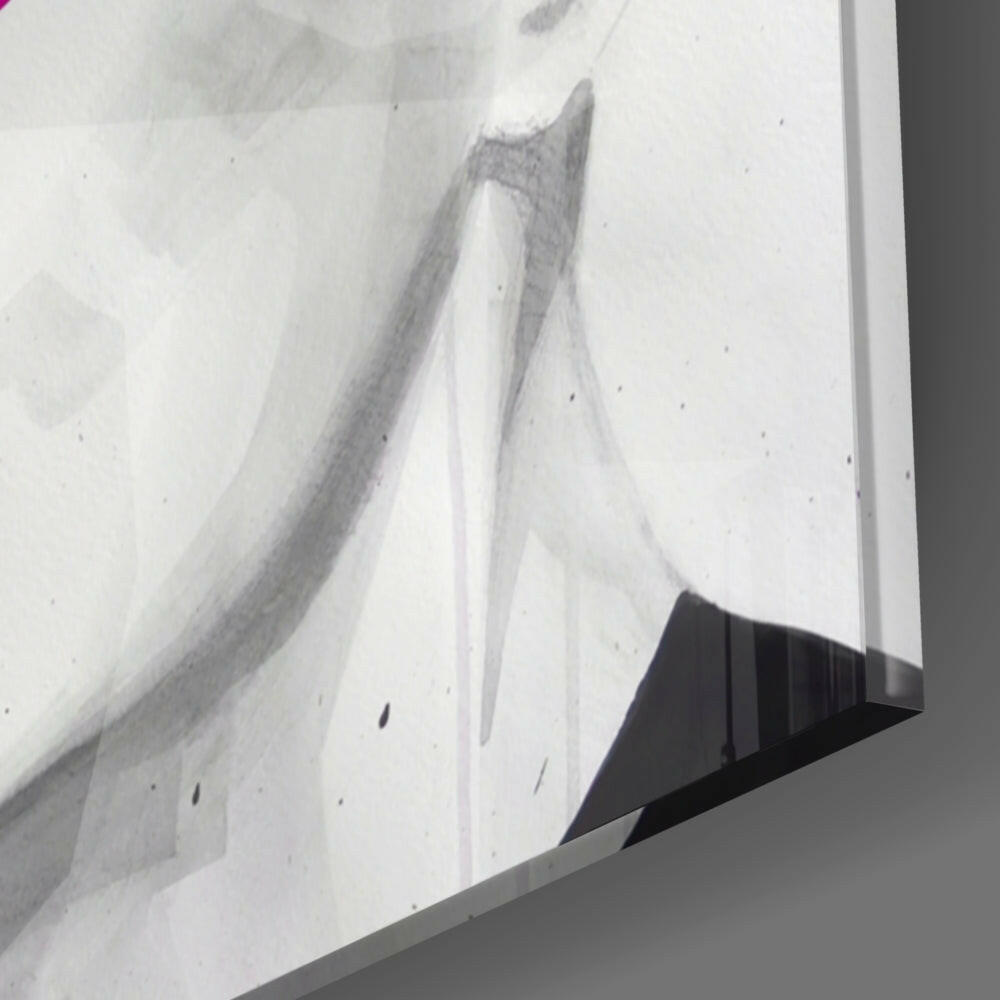 Close-up detail of frosted glass wall art showing pencil sketch of draped fabric with shading and texture against white surface.