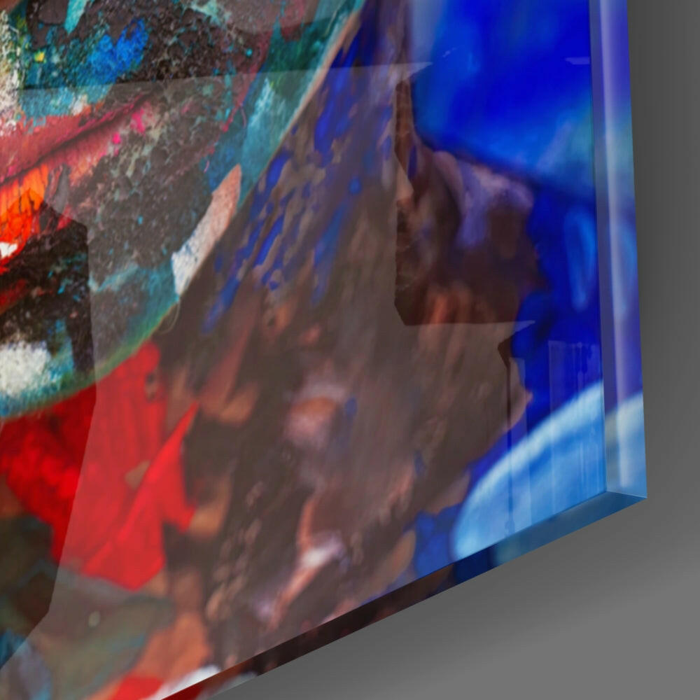 Paint Covered Woman Face Blue Glass Wall Art