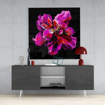 Magenta Painted Bloom Glass Wall Art