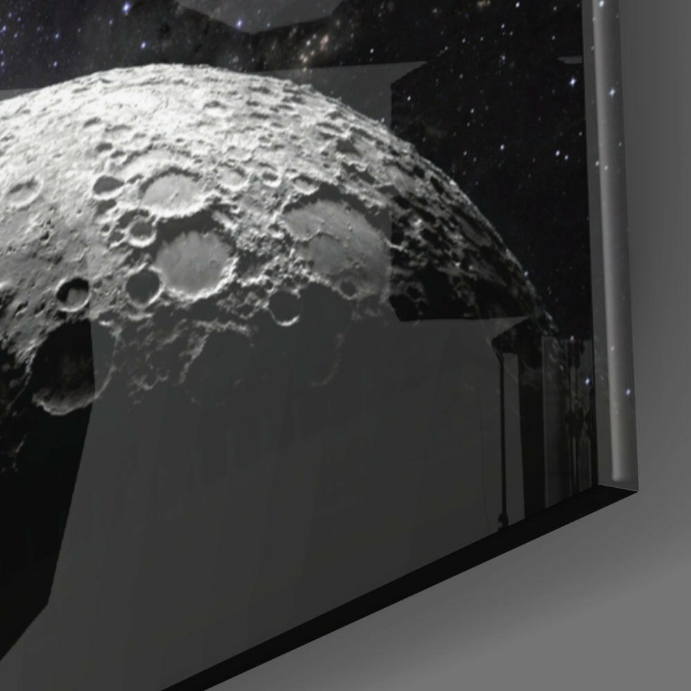 Cratered Moon And Blue Eclipse Glass Wall Art