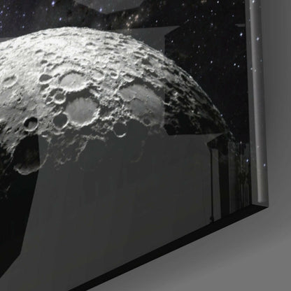Cratered Moon And Blue Eclipse Glass Wall Art