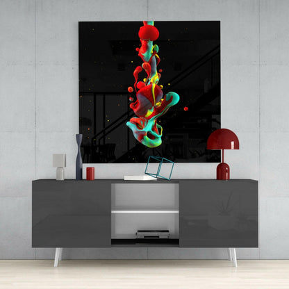Red and Teal Paint Splash Glass Wall Art