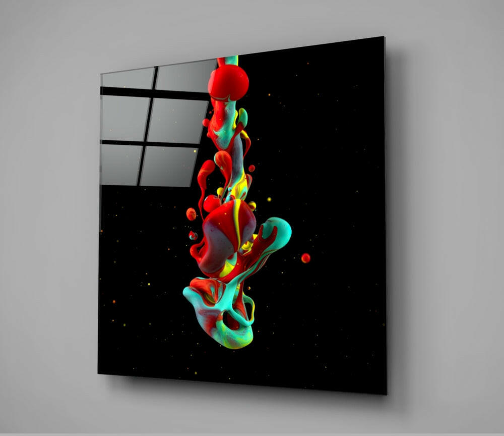 Red and Teal Paint Splash Glass Wall Art