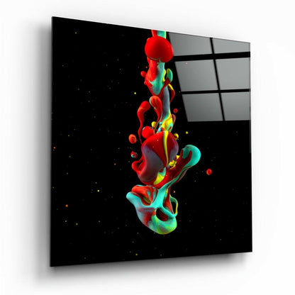 Red and Teal Paint Splash Glass Wall Art