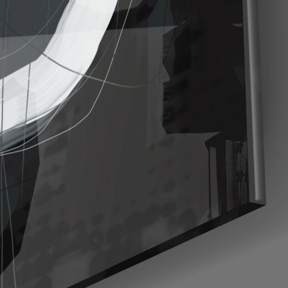 White Enso Ring on Black Glass Wall Art