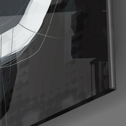 White Enso Ring on Black Glass Wall Art