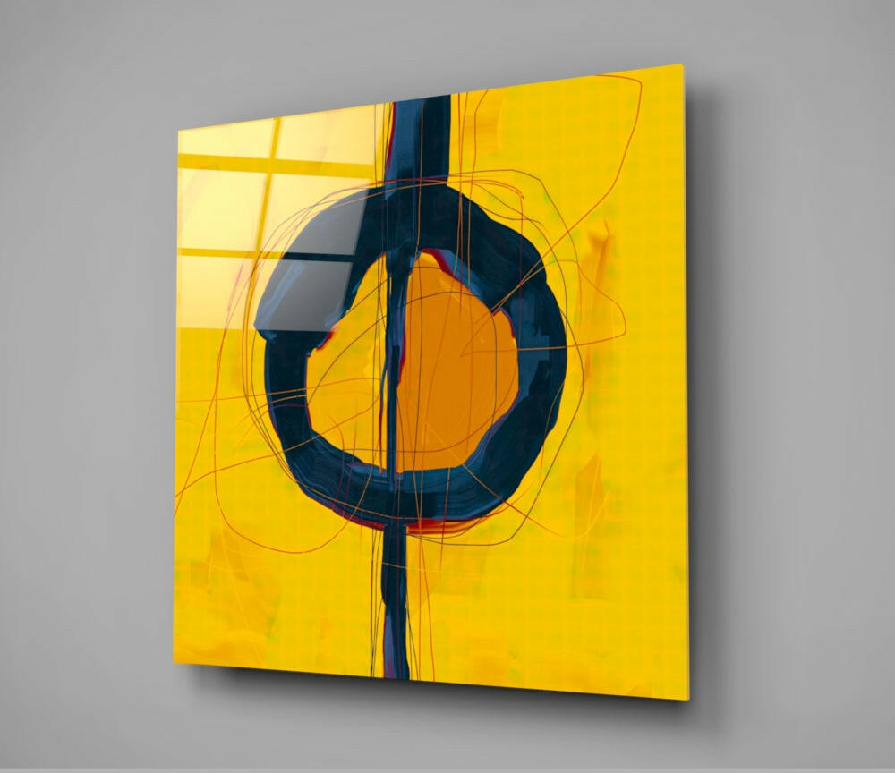 Navy Enso Ring on Yellow Glass Wall Art