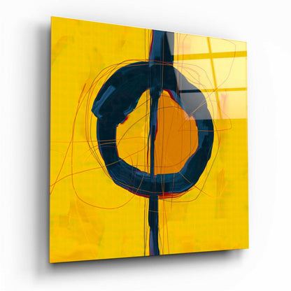 Navy Enso Ring on Yellow Glass Wall Art