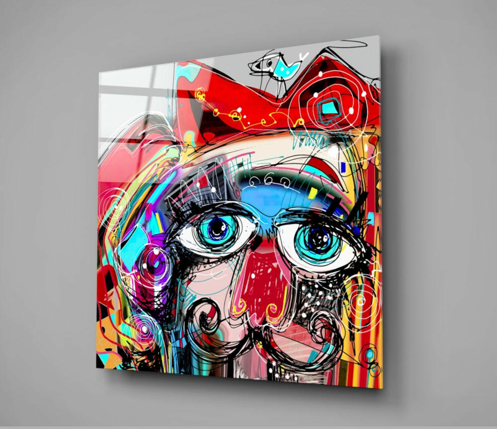 Graffiti Mustache Face Doodle Glass Wall Art