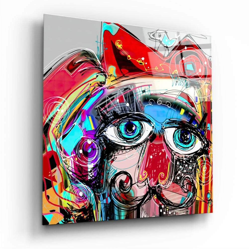 Graffiti Mustache Face Doodle Glass Wall Art