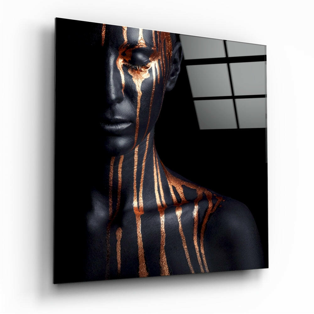 Copper Tears Dark Woman Glass Wall Art
