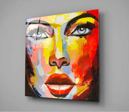 Bold Colorful Woman Face Glass Wall Art