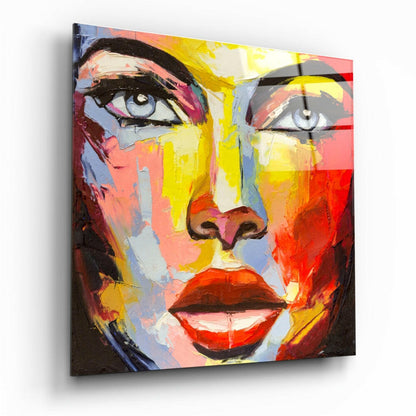 Bold Colorful Woman Face Glass Wall Art