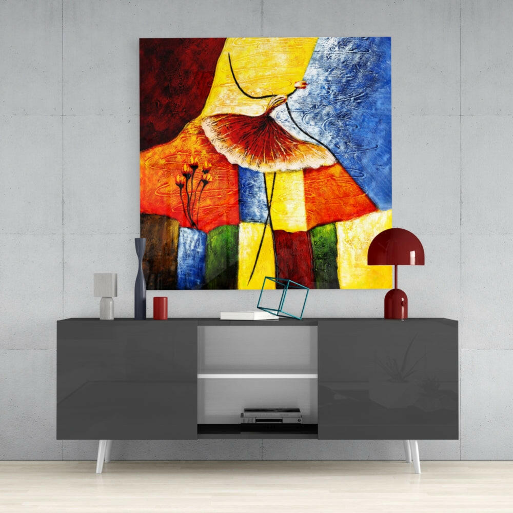 Colorful Patchwork Ballerina Glass Wall Art