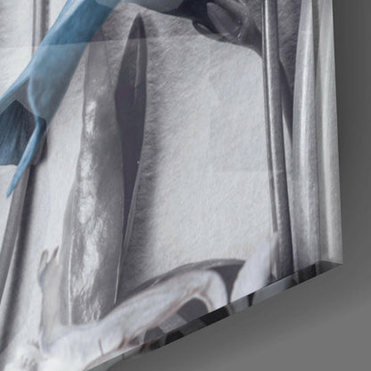 Blue Blooms On Grey Botanical Glass Wall Art