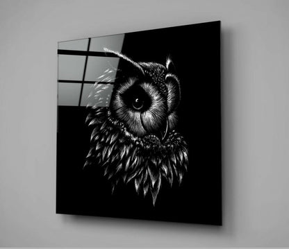Sketched Owl Portrait Black Glass Wall Art