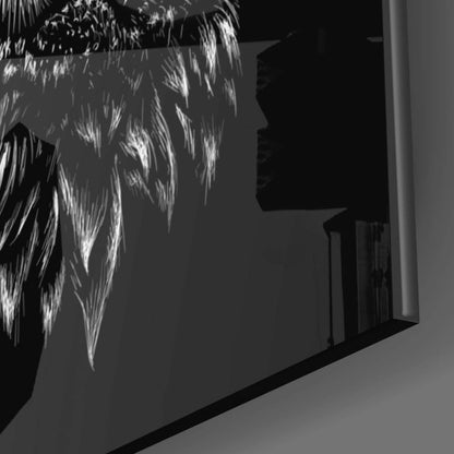 Sketched Owl Portrait Black Glass Wall Art