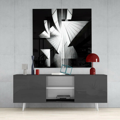 Black and White Angular Architecture Glass Wall Art