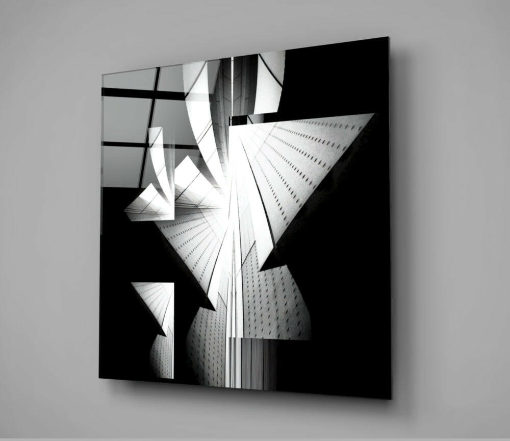 Black and White Angular Architecture Glass Wall Art