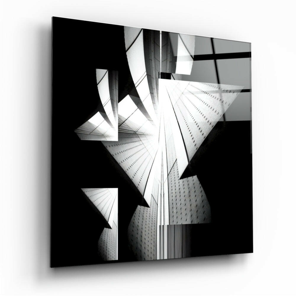 Black and White Angular Architecture Glass Wall Art