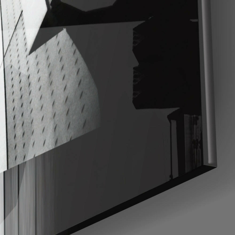 Black and White Angular Architecture Glass Wall Art