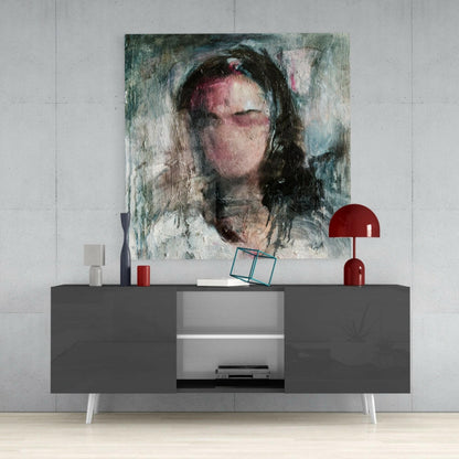 Weathered Textured Woman Portrait Glass Wall Art