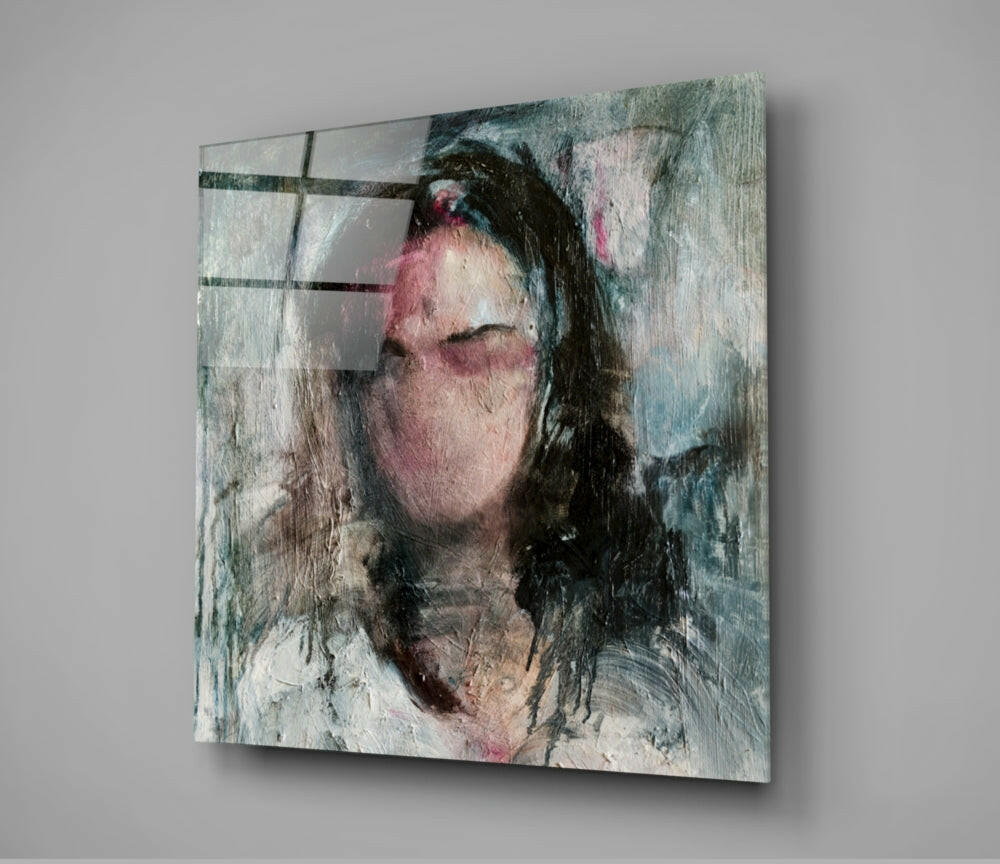Weathered Textured Woman Portrait Glass Wall Art