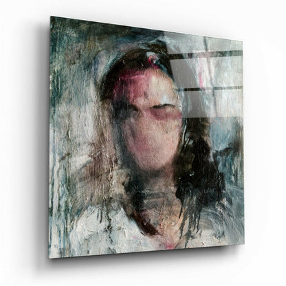 Weathered Textured Woman Portrait Glass Wall Art