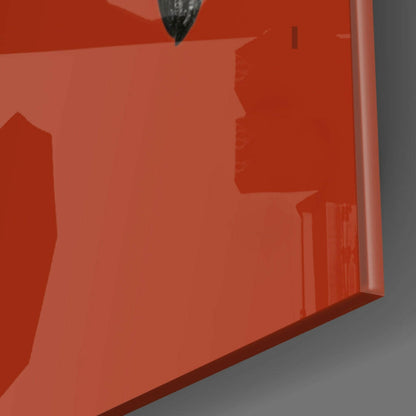 White Flamingo Head Red Square Glass Wall Art
