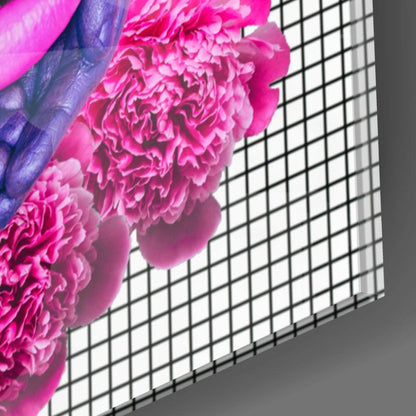 Purple Hands Pink Lips Carnations Glass Wall Art