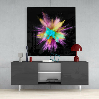 Teal Pink Powder Explosion Glass Wall Art